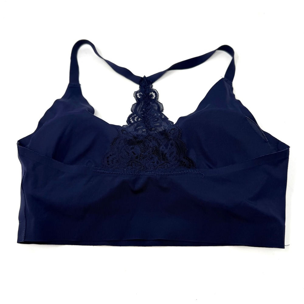 Blake & Co Womens Navy Blue Lace Racerback Bralette Medium Seamless Wirefree